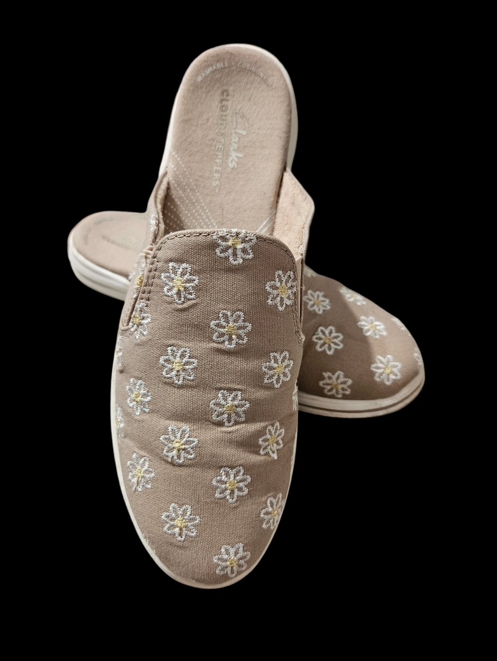Clarks Women's Breeze Floral Taupe Shore Mule Size 9, Slip-On Comfort
